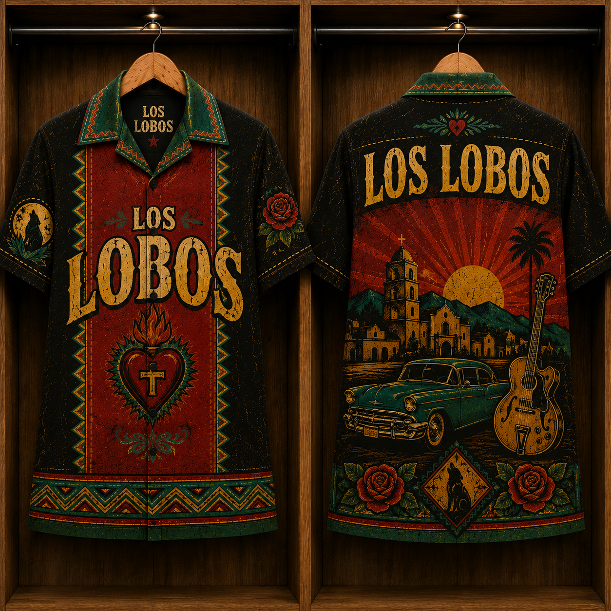 Los Lobos La Bamba Hawaiian Shirt - Chicano Rock Band Vintage Guitar Button-Up Summer Shirt for Fans