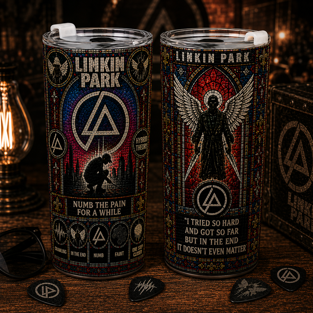 Linkin Park Stained Glass 20oz & 40oz Tumbler - Hybrid Theory Rock Band Stainless Steel Travel Tumbler with Lid