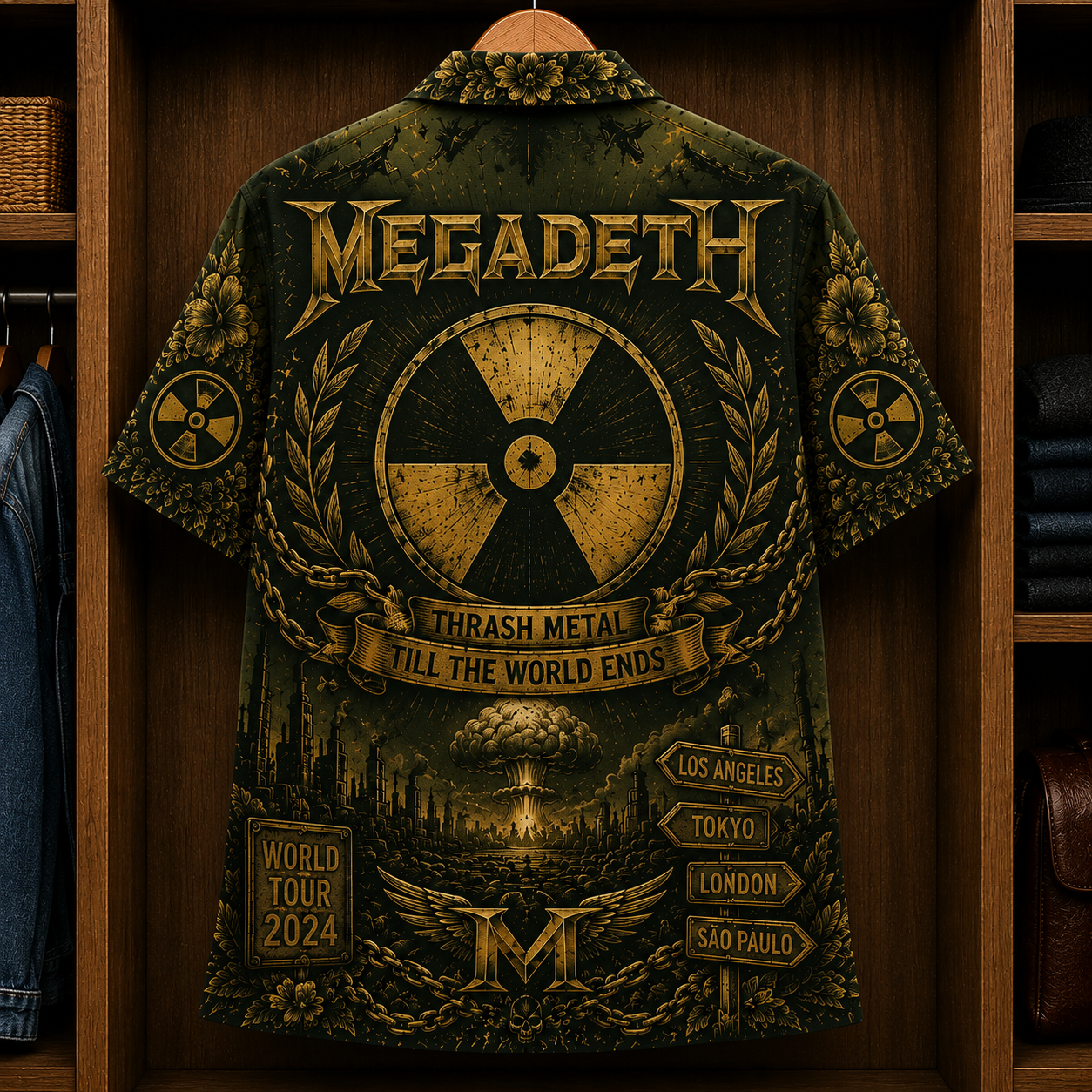 Megadeth Thrash Metal Hawaiian Shirt - Vic Rattlehead Skull Graphic Button-Up Summer Shirt for Heavy Metal Fans