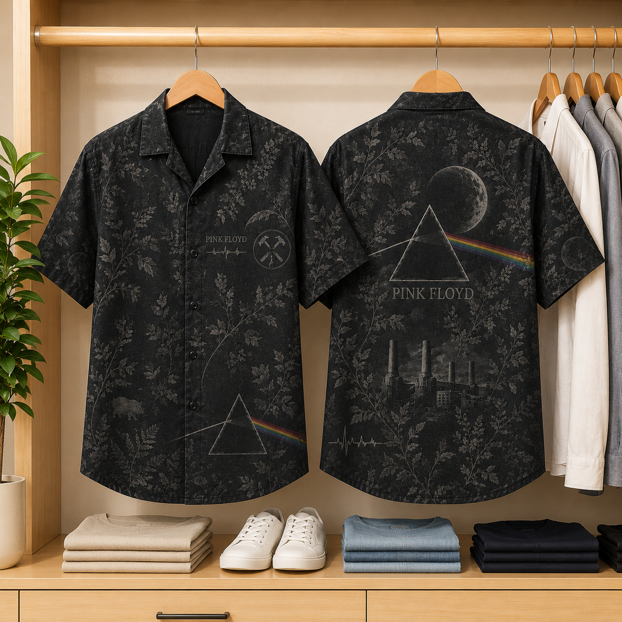 Pink Floyd Dark Side of the Moon Hawaiian Shirt – Vintage Toile All Over Print Button Up Camp Shirt – Wish You Were Here Pink Floyd Fan Gift