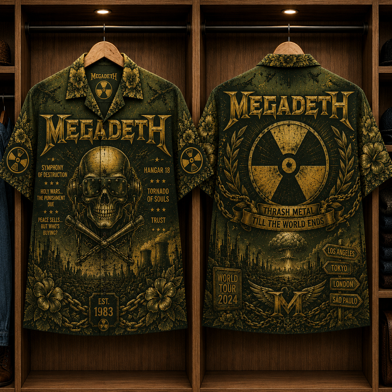 Megadeth Thrash Metal Hawaiian Shirt - Vic Rattlehead Skull Graphic Button-Up Summer Shirt for Heavy Metal Fans