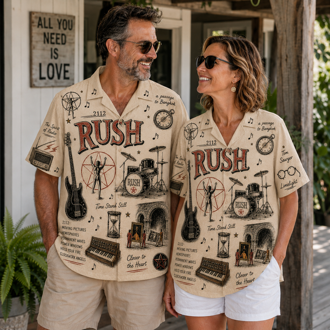 Rush Vintage Sketch Hawaiian Shirt - 2112 Button Up Shirt with Tom Sawyer, Limelight and Progressive Rock Artwork (Copy)