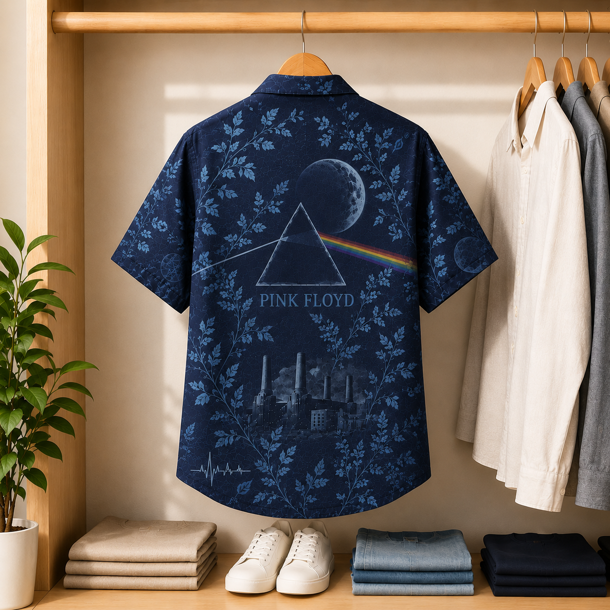 Pink Floyd Dark Side of the Moon Hawaiian Shirt – Vintage Toile All Over Print Button Up Camp Shirt – Wish You Were Here Pink Floyd Fan Gift