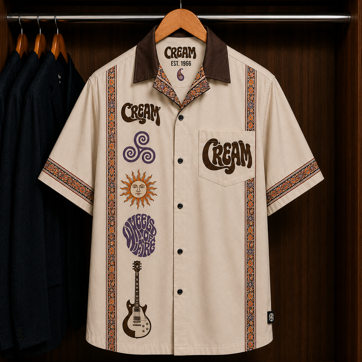 Cream Sunshine of Your Love Bohemian Hawaiian Shirt - Mexican Inspired Hawaiian Shirt White Version