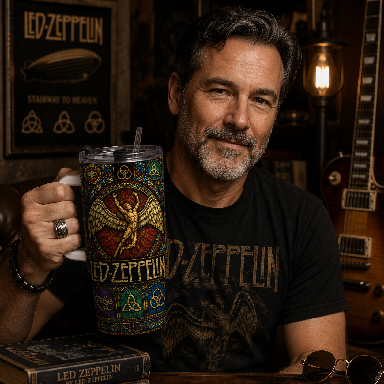 Led Zeppelin Stained Glass Tumbler - 20oz & 40oz Stainless Steel Travel Mug Inspired by Classic Rock