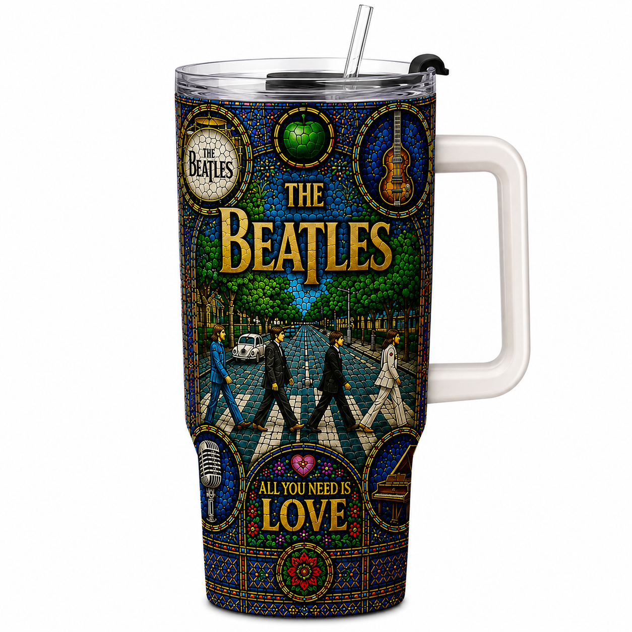 The Beatles Stained Glass Tumbler - 20oz & 40oz Stainless Steel Travel Mug Inspired by Abbey Road