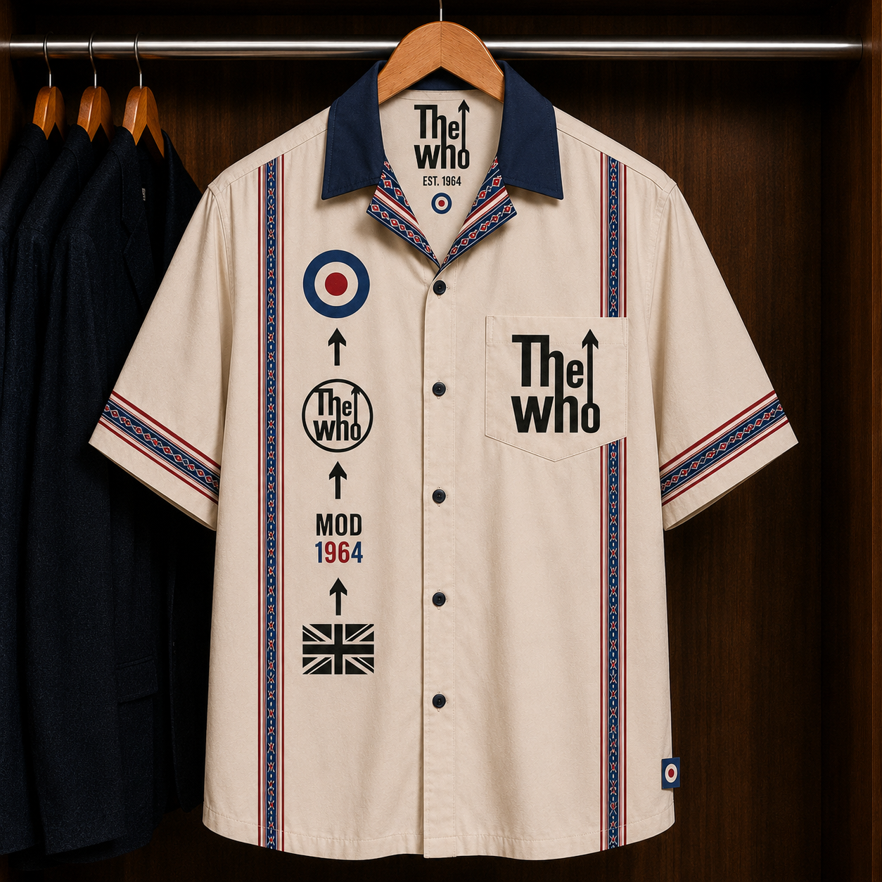 The Who Mod Target Bohemian Hawaiian Shirt - Mexican Inspired Hawaiian Shirt White Version