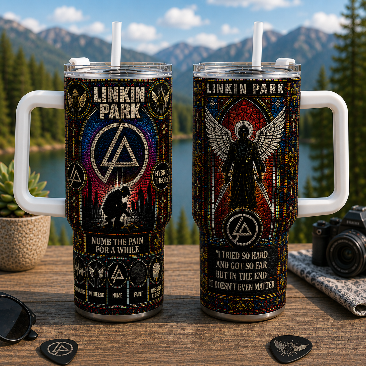 Linkin Park Stained Glass 20oz & 40oz Tumbler - Hybrid Theory Rock Band Stainless Steel Travel Tumbler with Lid