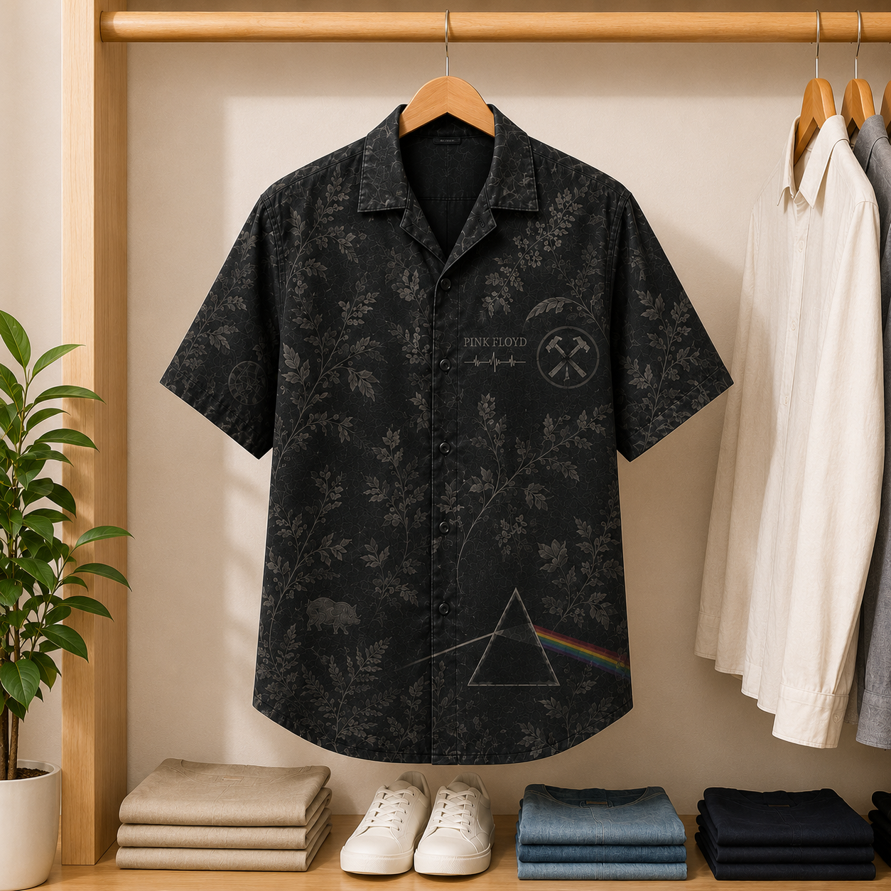 Pink Floyd Dark Side of the Moon Hawaiian Shirt – Vintage Toile All Over Print Button Up Camp Shirt – Wish You Were Here Pink Floyd Fan Gift