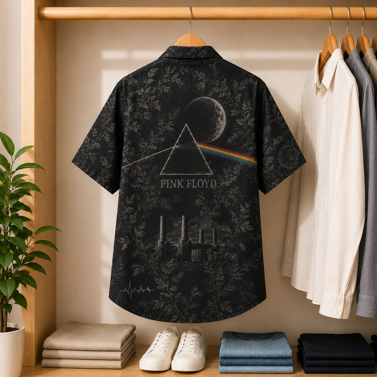 Pink Floyd Dark Side of the Moon Hawaiian Shirt – Vintage Toile All Over Print Button Up Camp Shirt – Wish You Were Here Pink Floyd Fan Gift