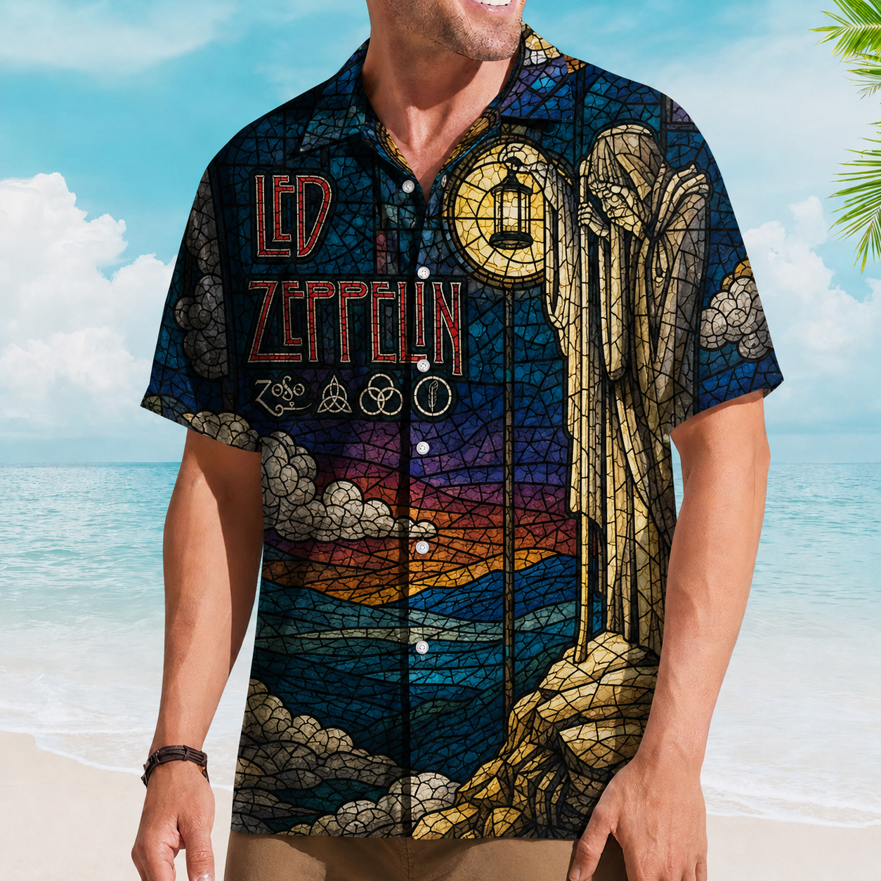 Led Zeppelin Stained Glass The Hermit Hawaiian Shirt, Rock Band Button Up Shirt