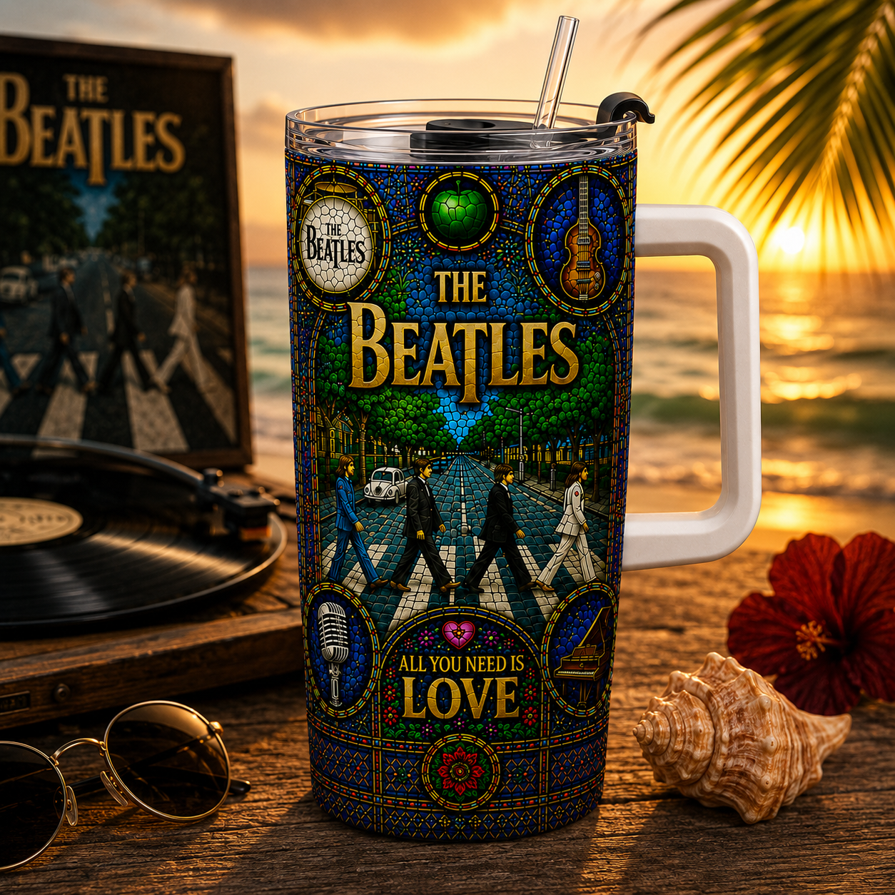 The Beatles Stained Glass Tumbler - 20oz & 40oz Stainless Steel Travel Mug Inspired by Abbey Road