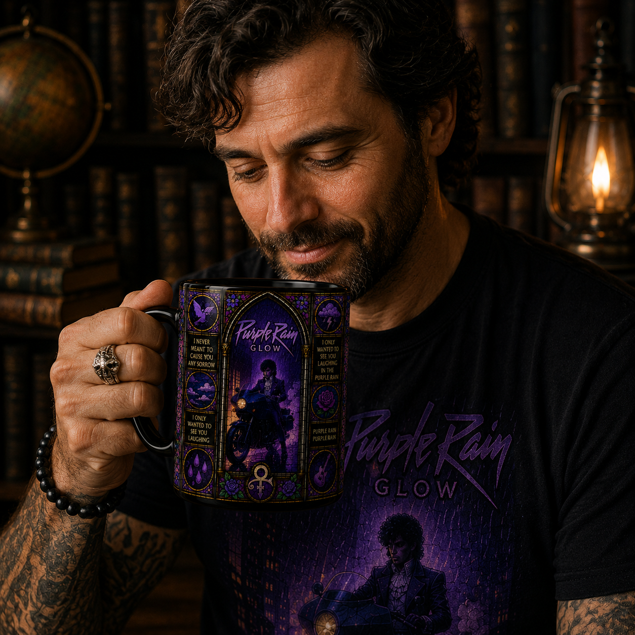 Purple Rain Stained Glass Mug, Prince-Inspired Gothic Music Coffee Cup, Purple Rock Fan Gift