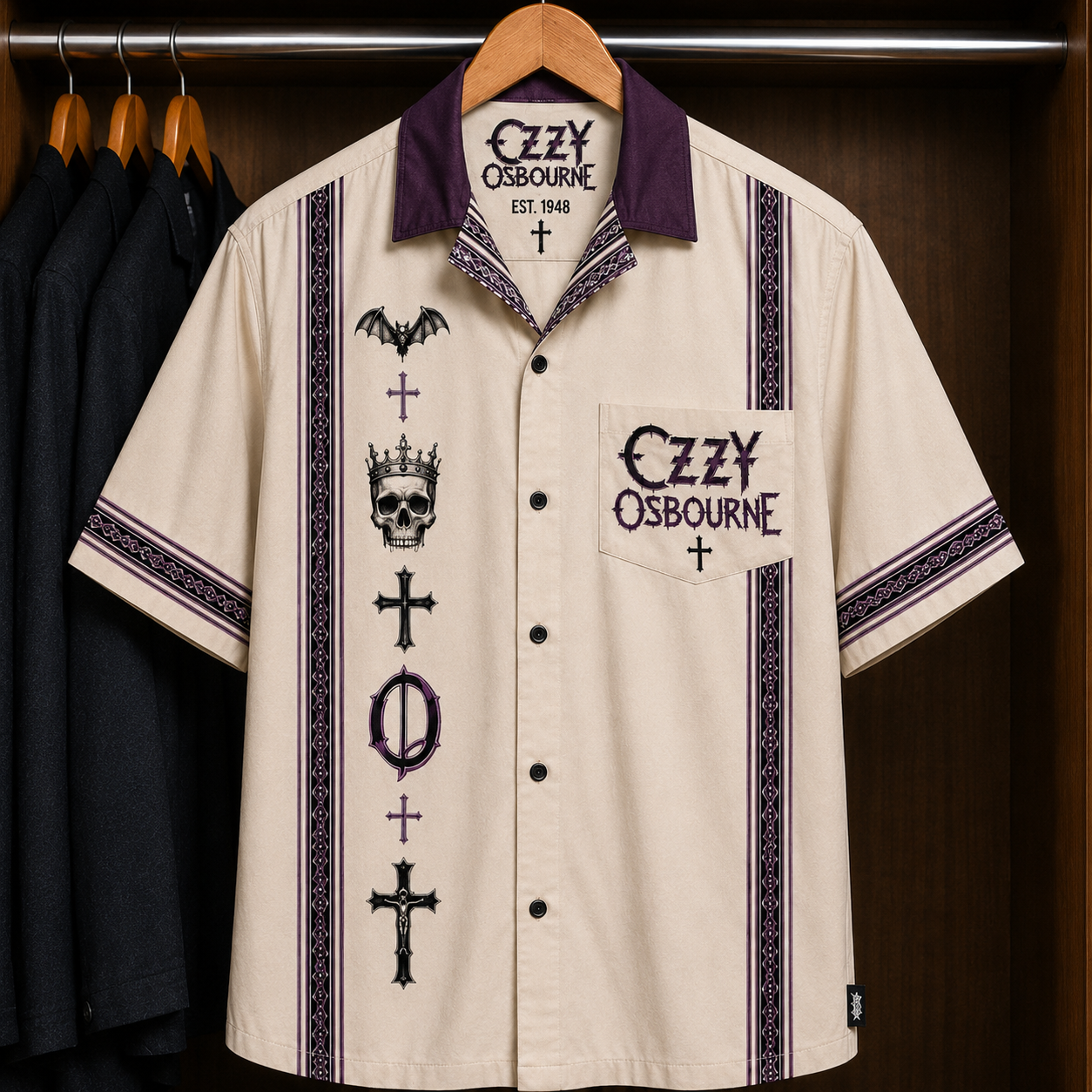 Ozzy Osbourne Gothic Cross Hawaiian Shirt - Mexican Inspired Hawaiian Shirt White Version