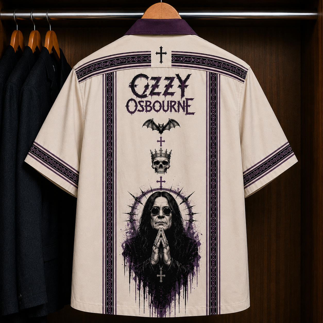 Ozzy Osbourne Gothic Cross Hawaiian Shirt - Mexican Inspired Hawaiian Shirt White Version