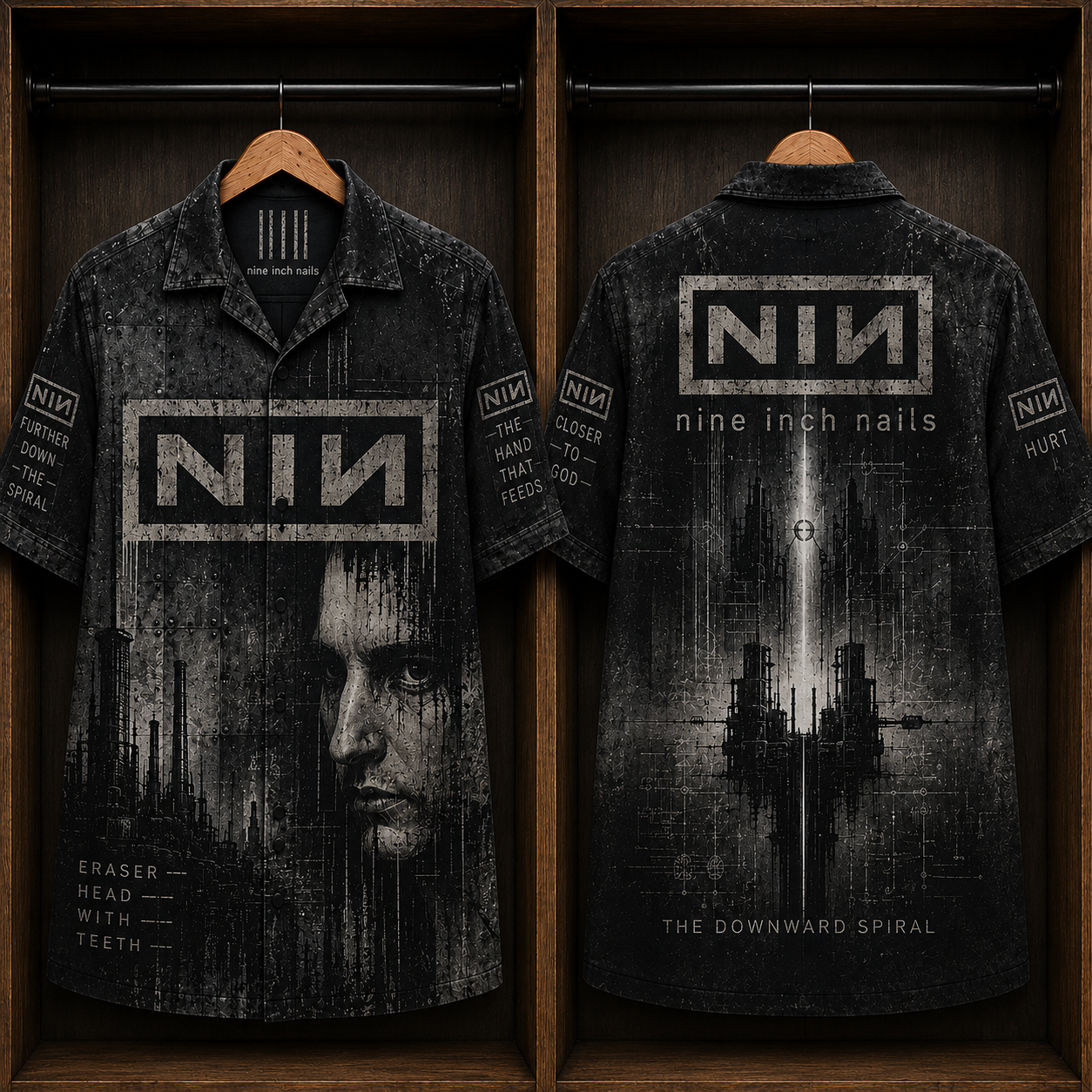 Nine Inch Nails The Downward Spiral Hawaiian Shirt - NIN Industrial Rock Button-Up Shirt Dark Gothic Music Fan Gift