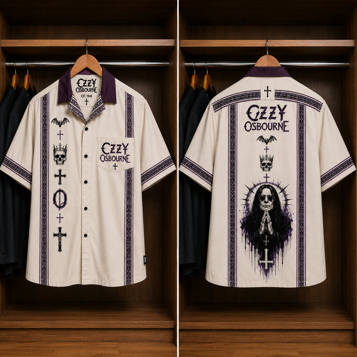 Ozzy Osbourne Gothic Cross Hawaiian Shirt - Mexican Inspired Hawaiian Shirt White Version