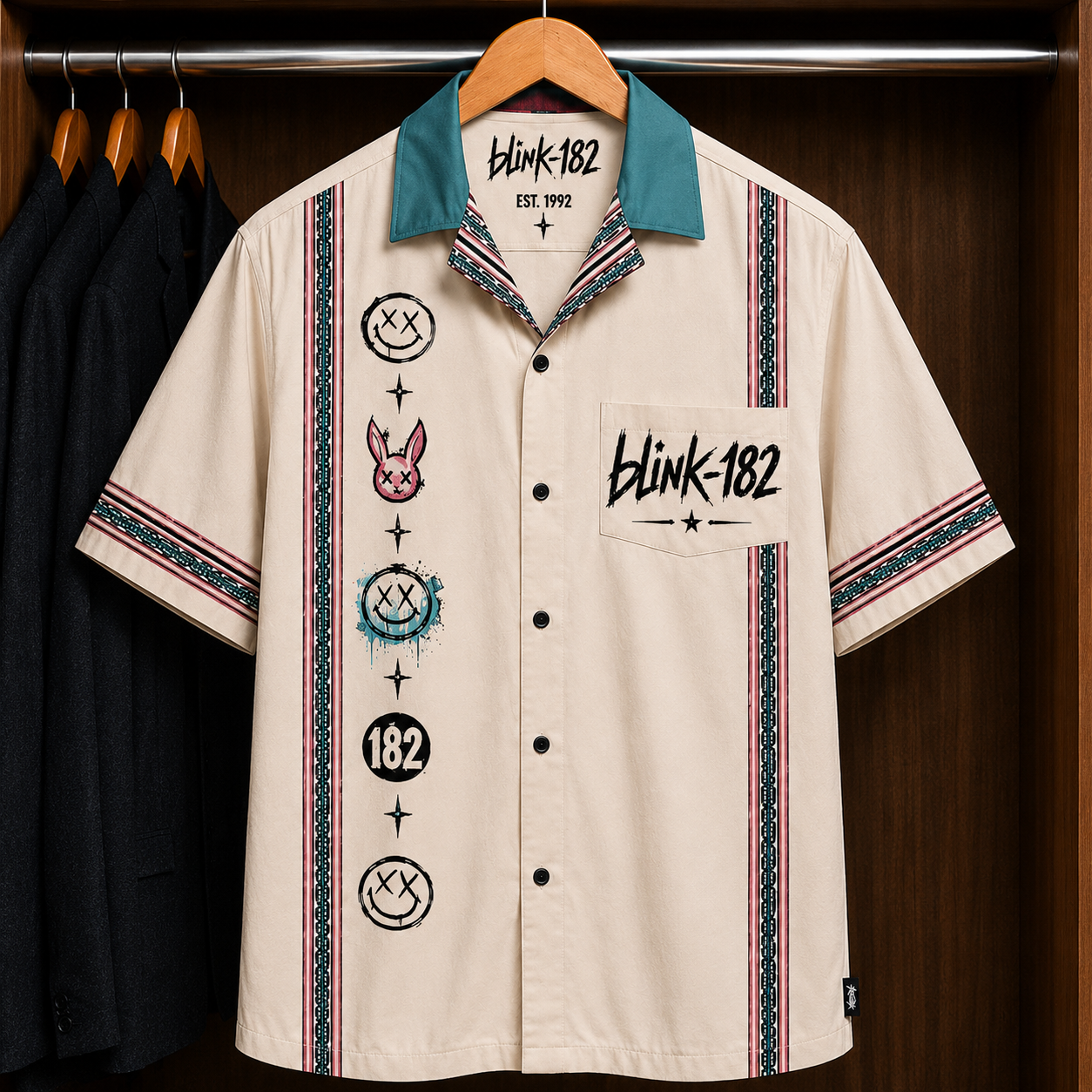 Blink-182 Smiley Logo Hawaiian Shirt - Mexican Inspired Hawaiian Shirt White Version