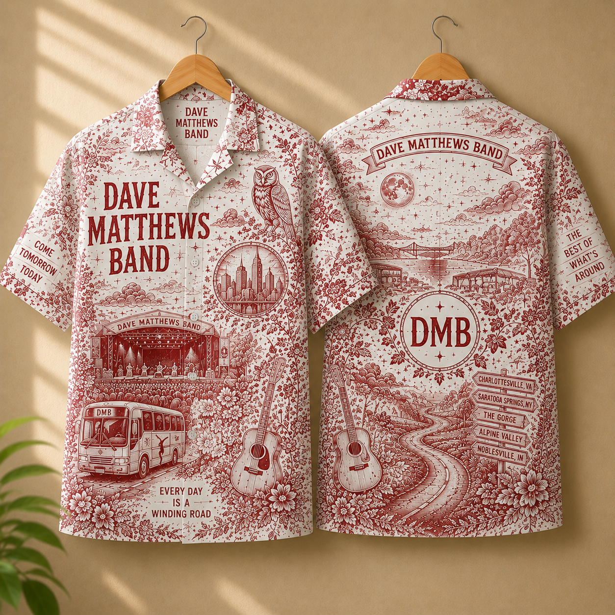 Dave Matthews Band Every Day Is a Winding Road Red Toile Hawaiian Shirt – DMB Fan Tropical Button-Up Gift
