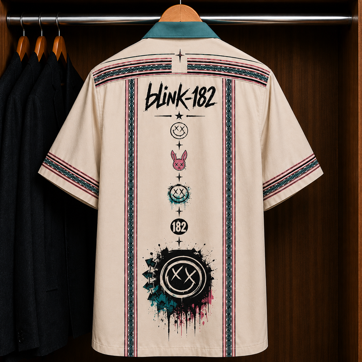 Blink-182 Smiley Logo Hawaiian Shirt - Mexican Inspired Hawaiian Shirt White Version