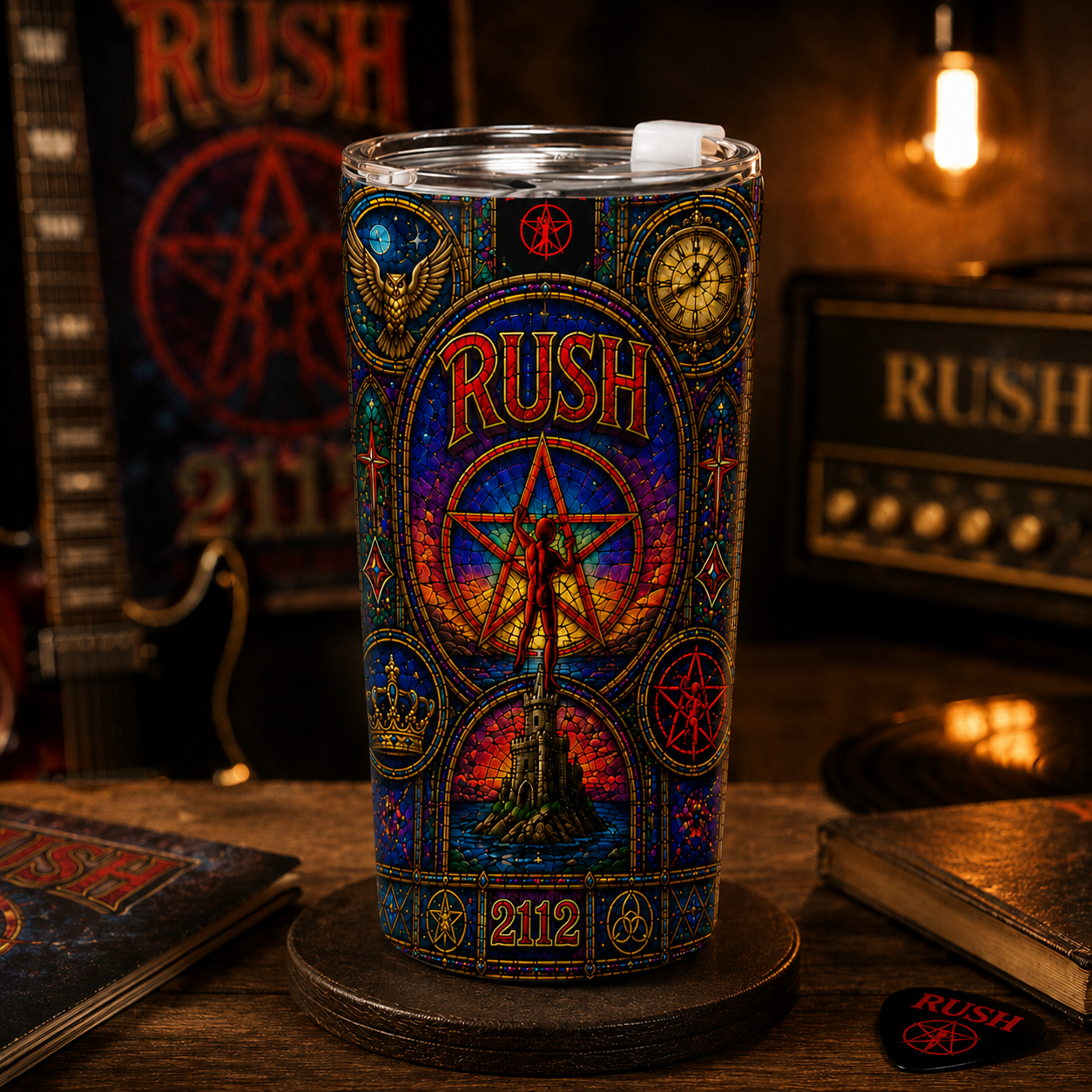 Rush 2112 Stained Glass Tumbler - 20oz 40oz Stainless Steel Travel Mug Inspired by Classic Progressive Rock