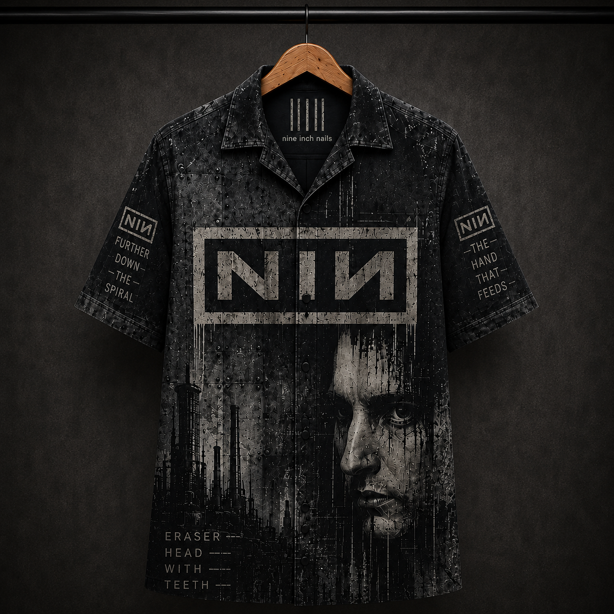 Nine Inch Nails The Downward Spiral Hawaiian Shirt - NIN Industrial Rock Button-Up Shirt Dark Gothic Music Fan Gift