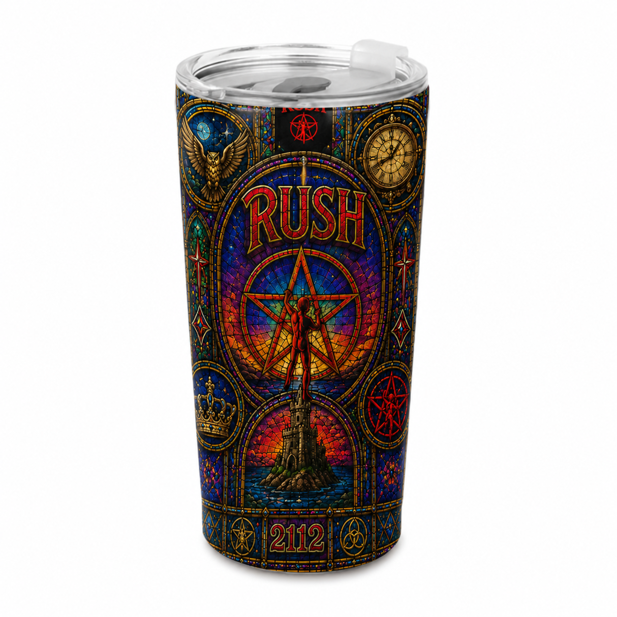 Rush 2112 Stained Glass Tumbler - 20oz 40oz Stainless Steel Travel Mug Inspired by Classic Progressive Rock