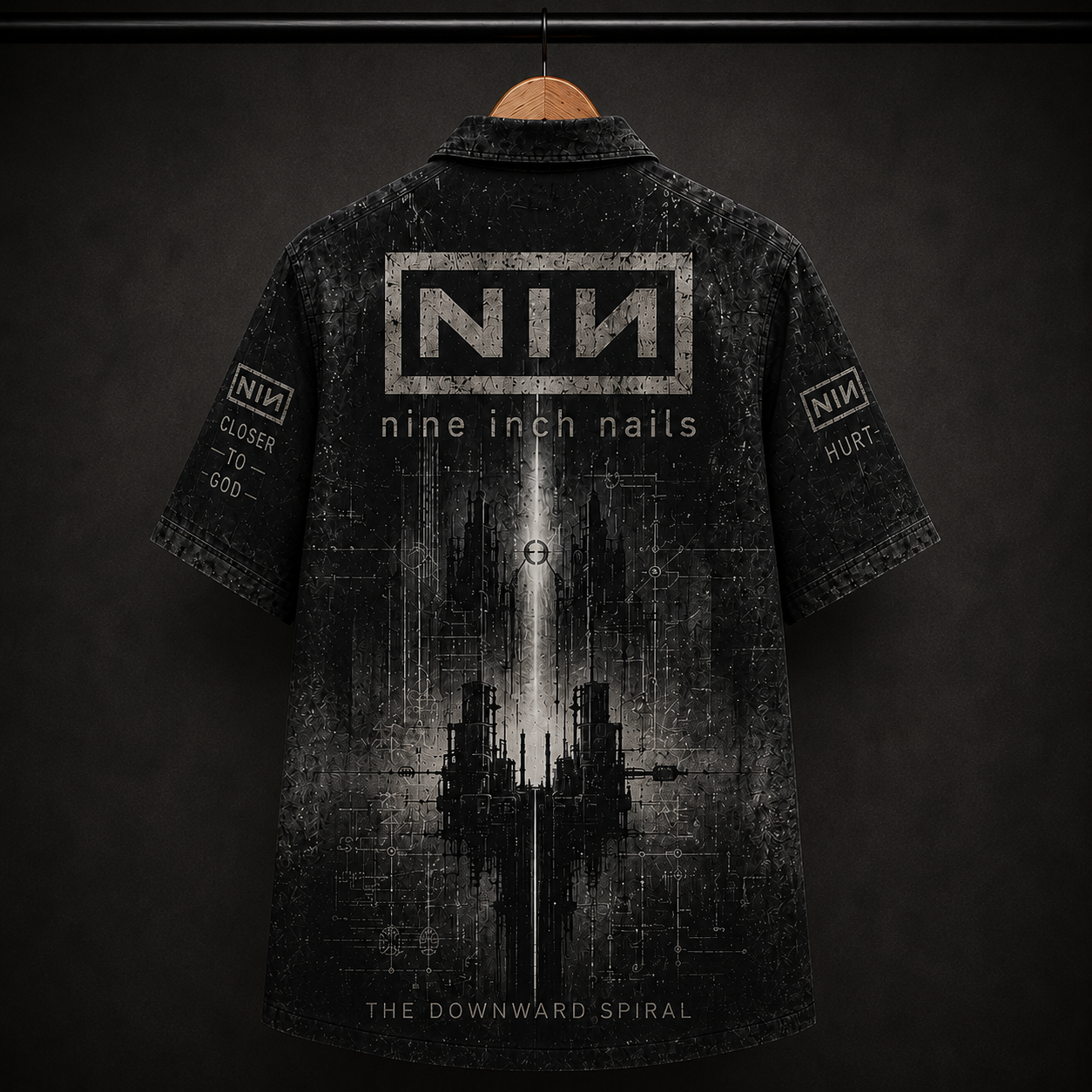 Nine Inch Nails The Downward Spiral Hawaiian Shirt - NIN Industrial Rock Button-Up Shirt Dark Gothic Music Fan Gift