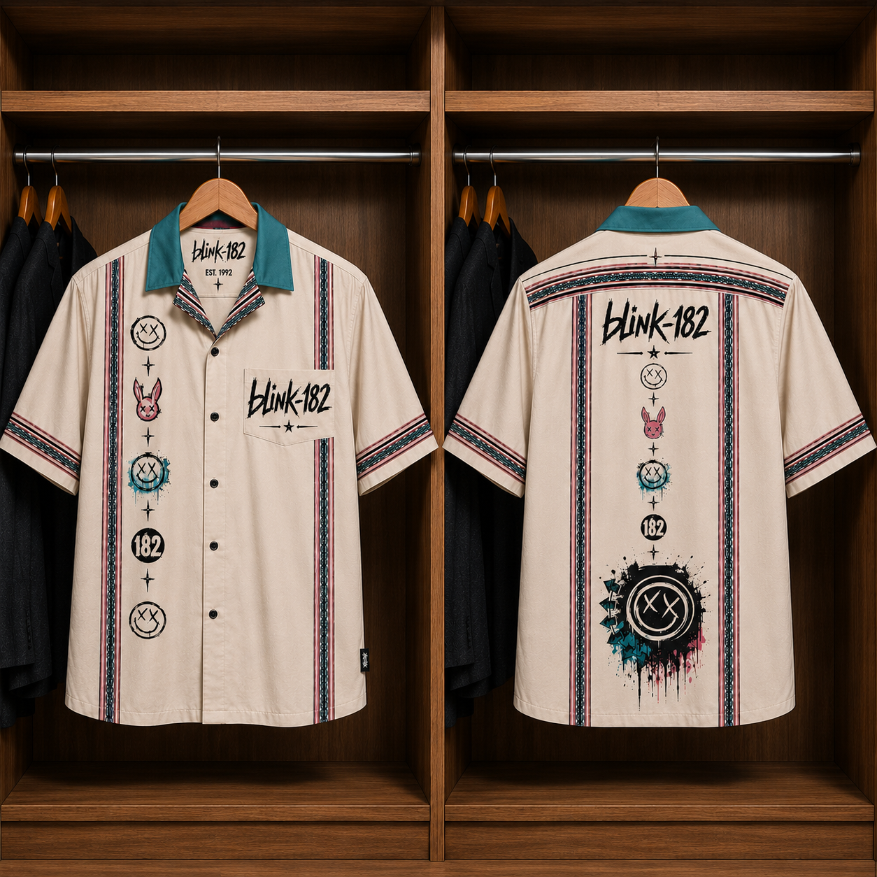 Blink-182 Smiley Logo Hawaiian Shirt - Mexican Inspired Hawaiian Shirt White Version