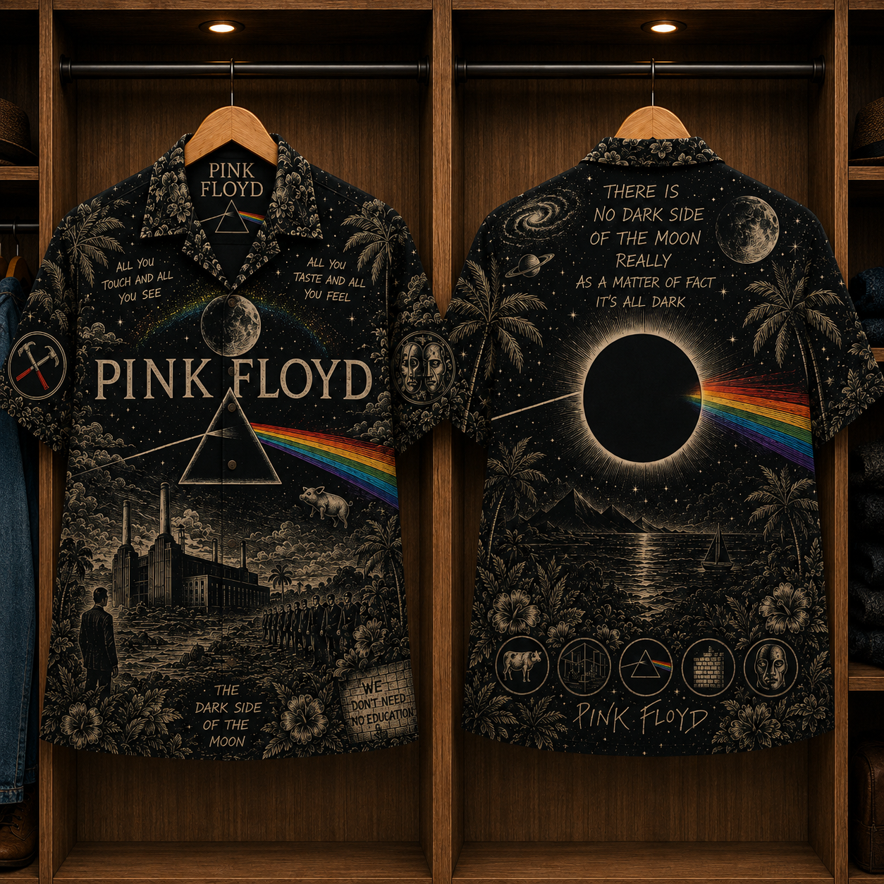 Pink Floyd The Dark Side of the Moon Hawaiian Shirt - Psychedelic Rock Band Button-Up Shirt Vintage Music Fan Gift