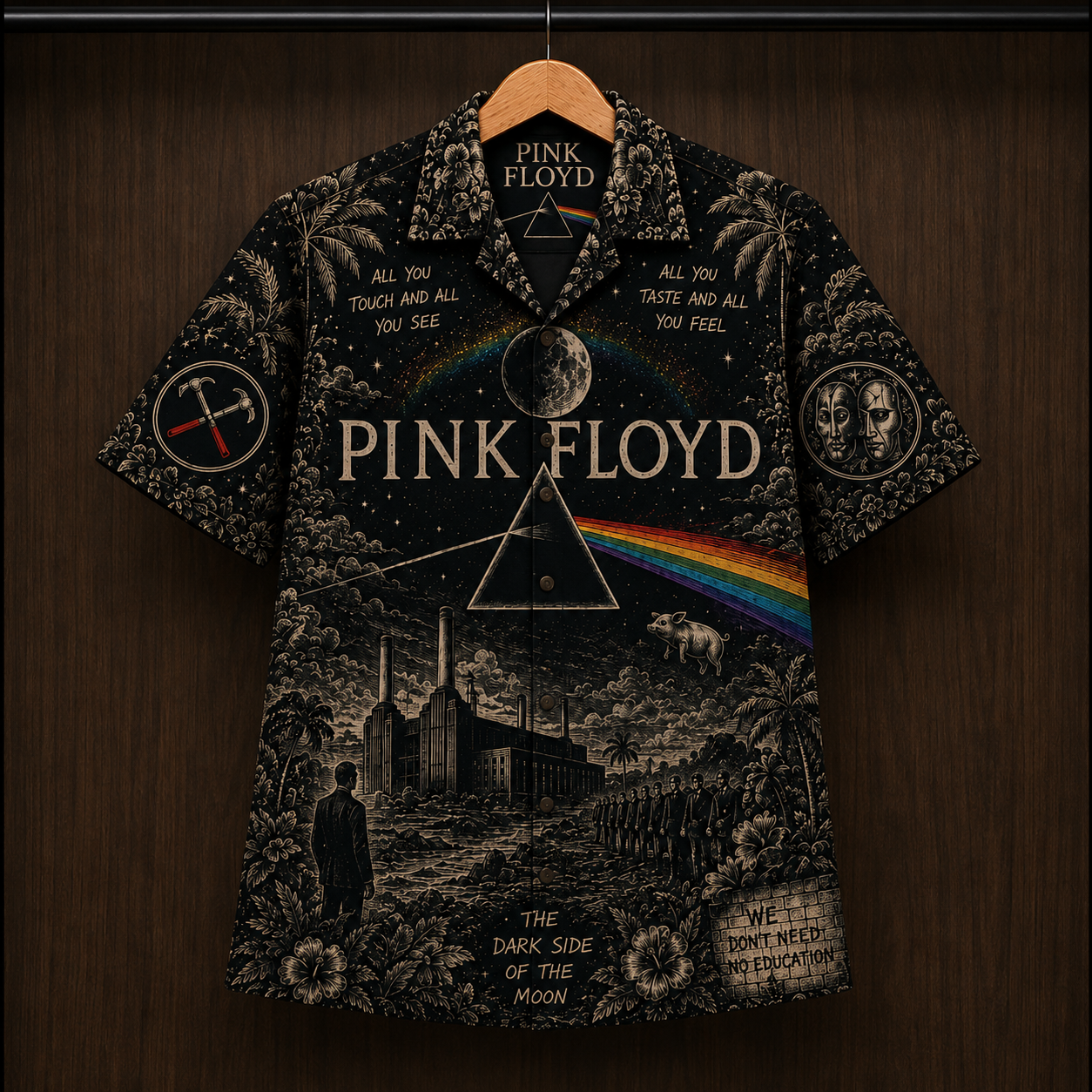 Pink Floyd The Dark Side of the Moon Hawaiian Shirt - Psychedelic Rock Band Button-Up Shirt Vintage Music Fan Gift