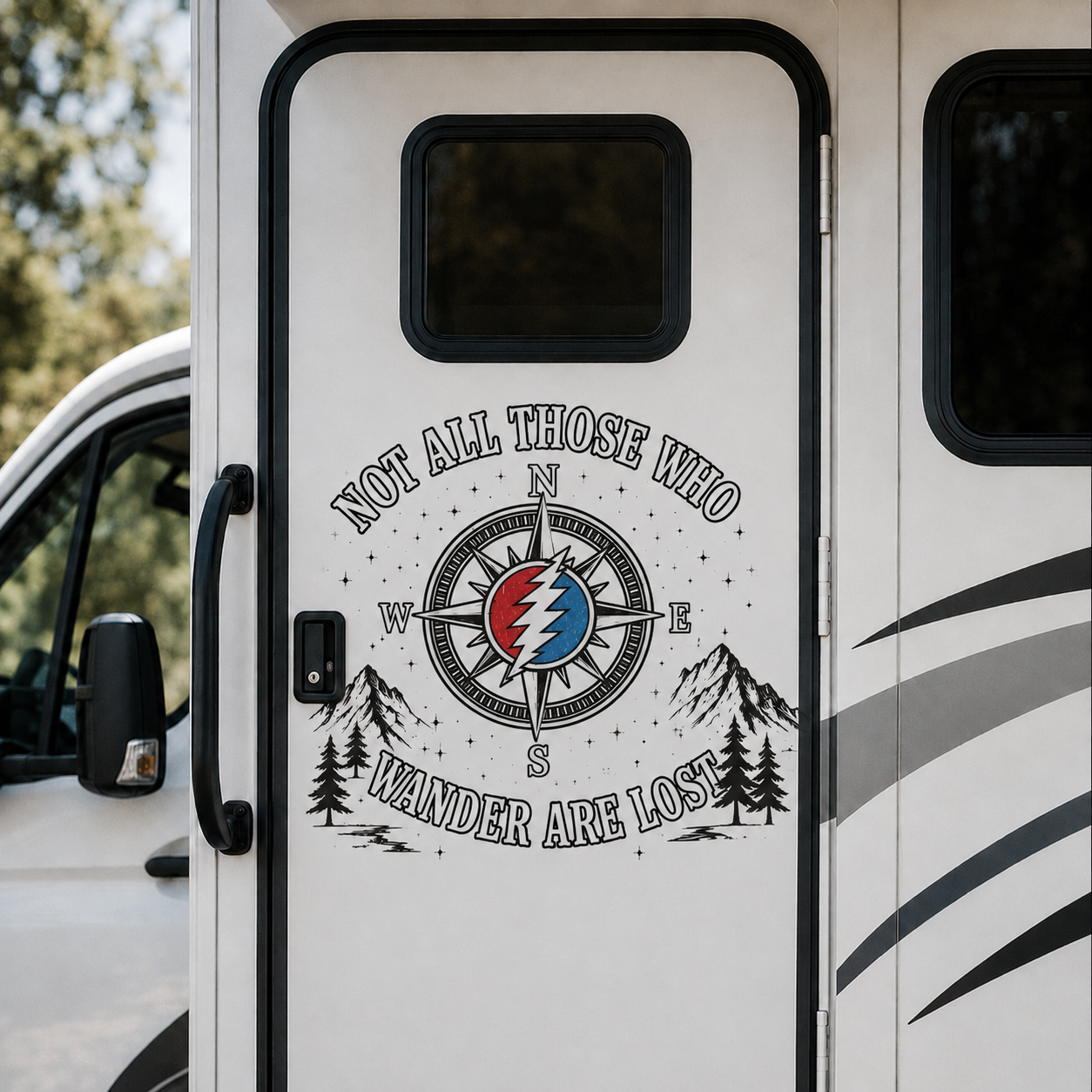 Not All Those Who Wander Are Lost Compass Vinyl Decal – Grateful Dead Inspired RV & Car Sticker, Wanderlust Camping Adventure Decal