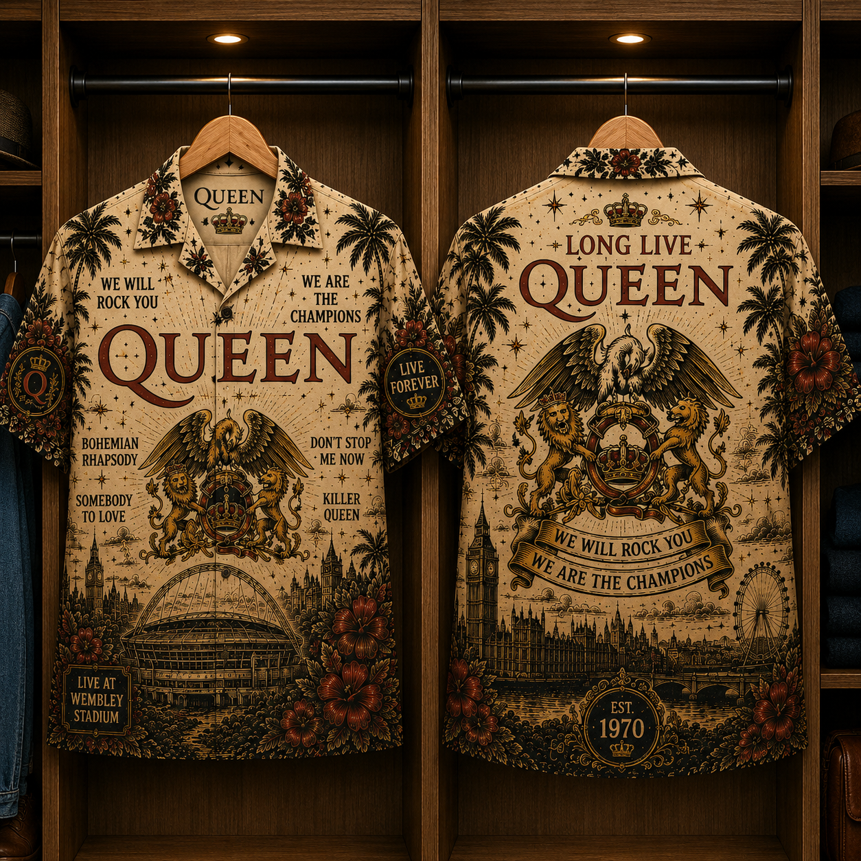 Queen We Will Rock You Hawaiian Shirt - Queen Band Button-Up Shirt Wembley Stadium Rock Music Fan Gift for Men and Women