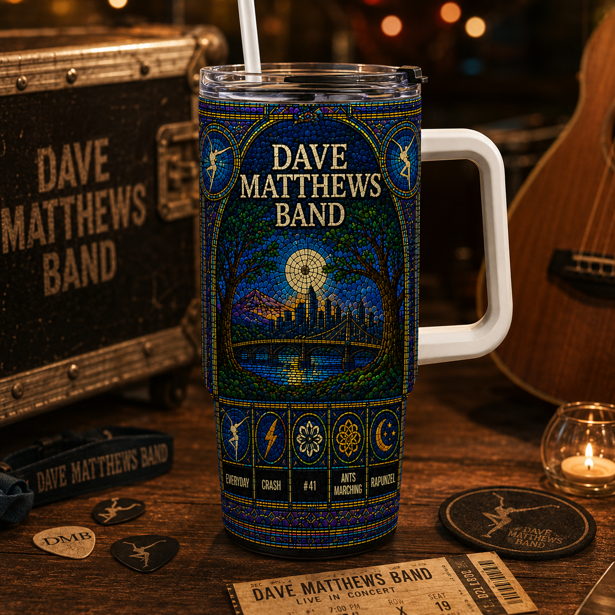 Dave Matthews Band Stained Glass Tumbler - 20oz & 40oz Stainless Steel Travel Mug Inspired by DMB