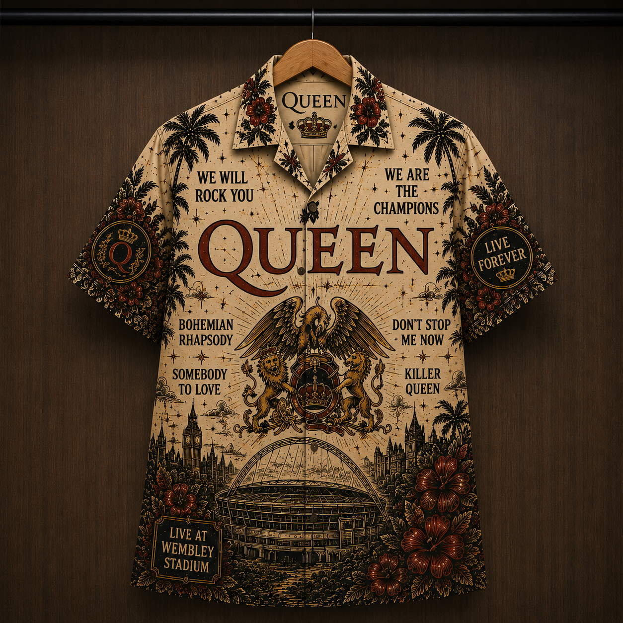 Queen We Will Rock You Hawaiian Shirt - Queen Band Button-Up Shirt Wembley Stadium Rock Music Fan Gift for Men and Women