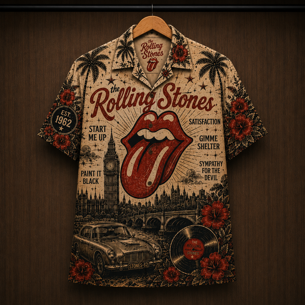 The Rolling Stones Tongue Logo Hawaiian Shirt - Vintage Rock Band Button-Up Shirt Classic Music Fan Gift for Men and Women