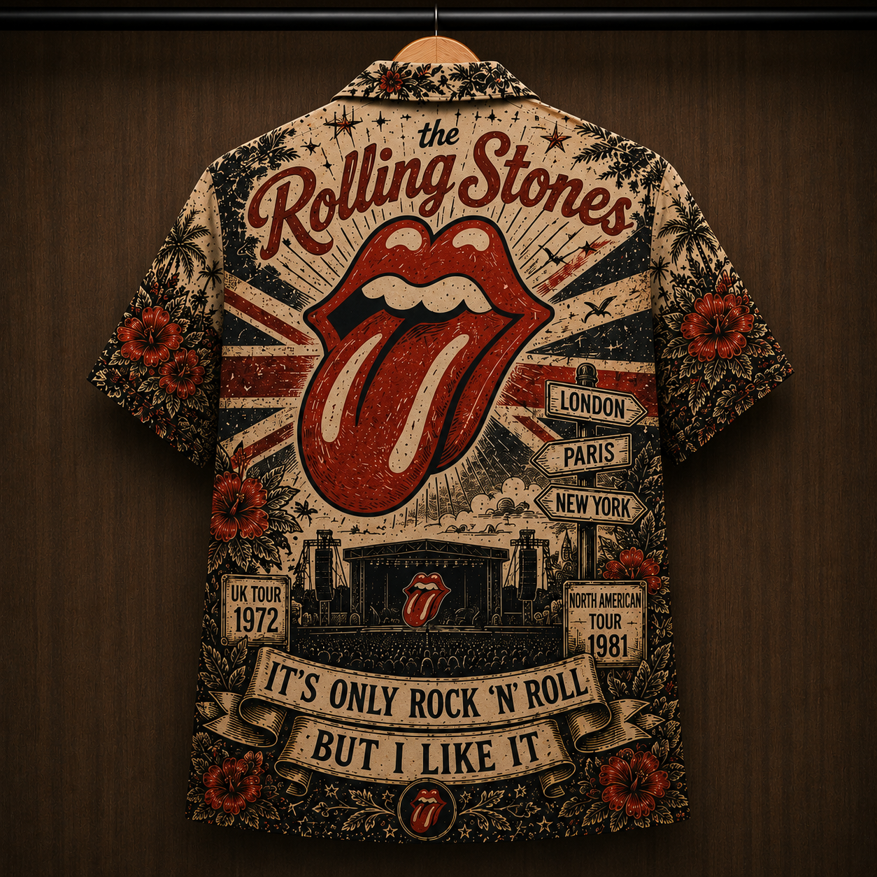 The Rolling Stones Tongue Logo Hawaiian Shirt - Vintage Rock Band Button-Up Shirt Classic Music Fan Gift for Men and Women