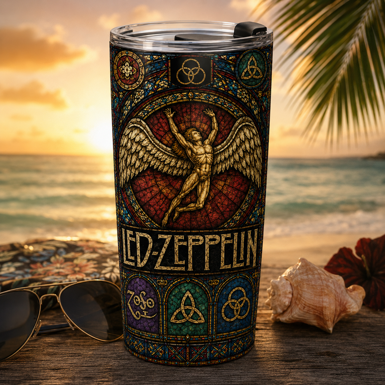 Led Zeppelin Stained Glass Tumbler - 20oz & 40oz Stainless Steel Travel Mug Inspired by Classic Rock