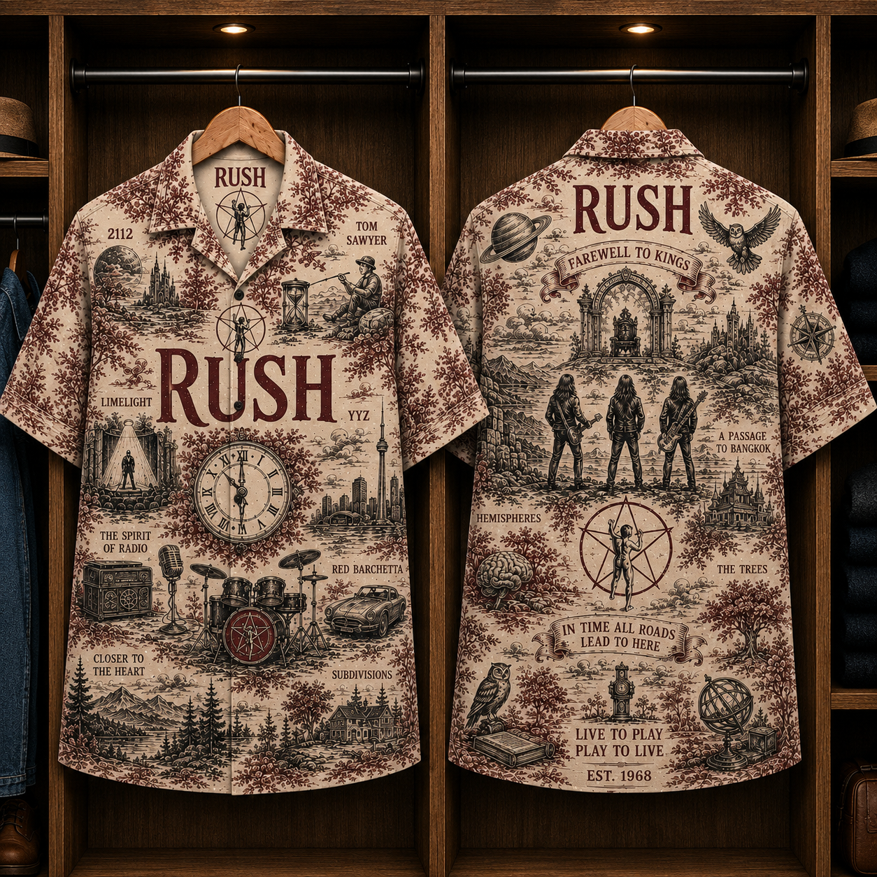 Rush Farewell to Kings Hawaiian Shirt - Rush Band Button-Up Shirt Progressive Rock Music Fan Gift Vintage All-Over Print Shirt