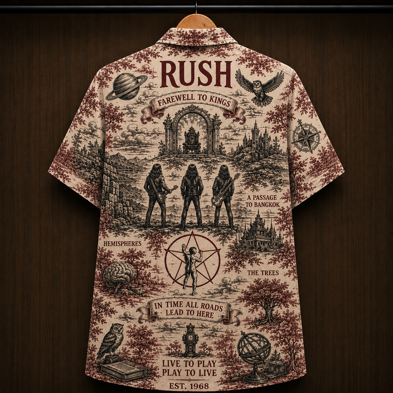 Rush Farewell to Kings Hawaiian Shirt - Rush Band Button-Up Shirt Progressive Rock Music Fan Gift Vintage All-Over Print Shirt