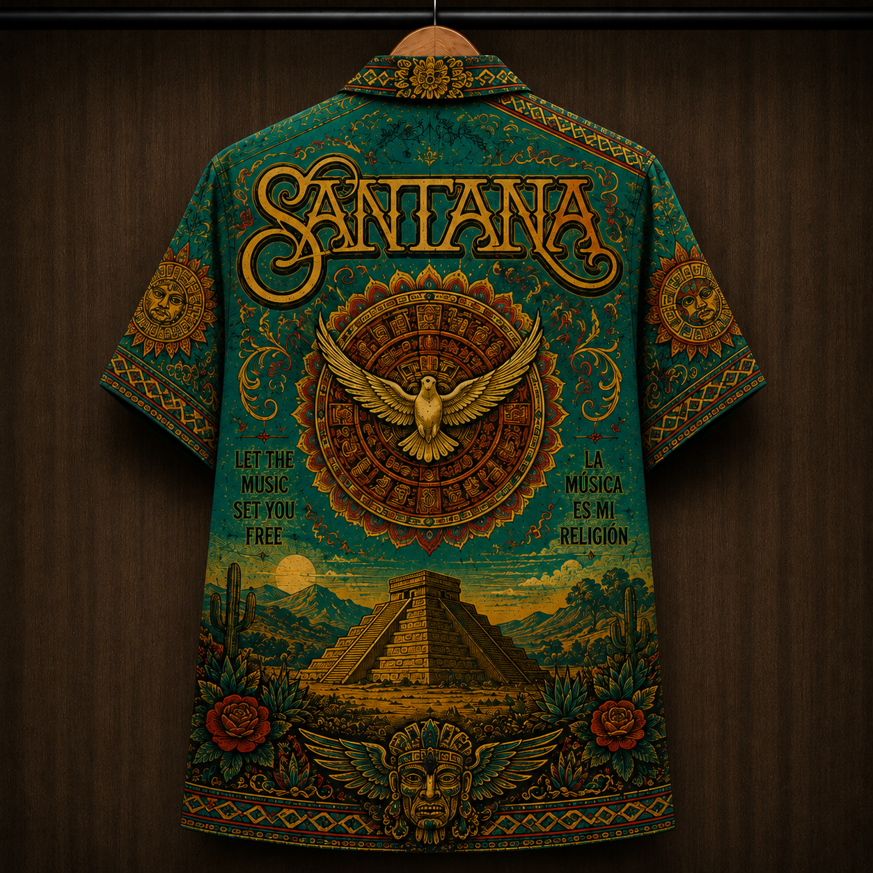 Santana Live Your Light Hawaiian Shirt - Carlos Santana Guitar Art Button-Up Shirt Latin Rock Music Fan Gift for Men and Women