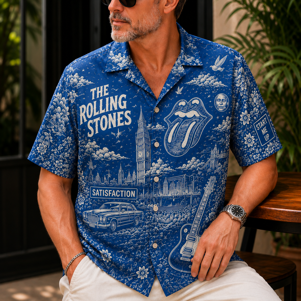 The Rolling Stones Toile Hawaiian Shirt - Rock and Roll Vintage All-Over Print Button-Up Shirt