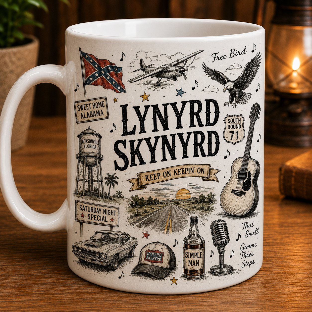Lynyrd Skynyrd Ceramic Mug – Southern Rock Coffee Mug, Classic Rock Gift, Free Bird & Sweet Home Alabama Mug