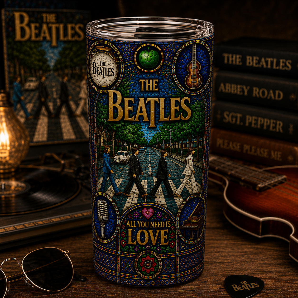 The Beatles Stained Glass Tumbler - 20oz & 40oz Stainless Steel Travel Mug Inspired by Abbey Road