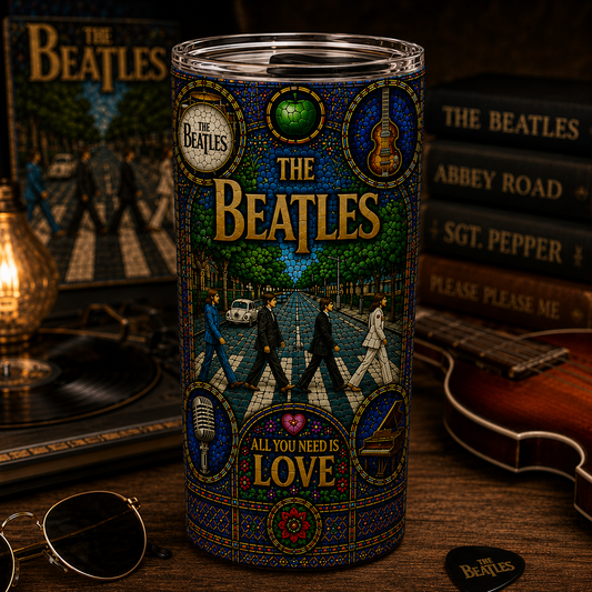 The Beatles Stained Glass Tumbler - 20oz & 40oz Stainless Steel Travel Mug Inspired by Abbey Road