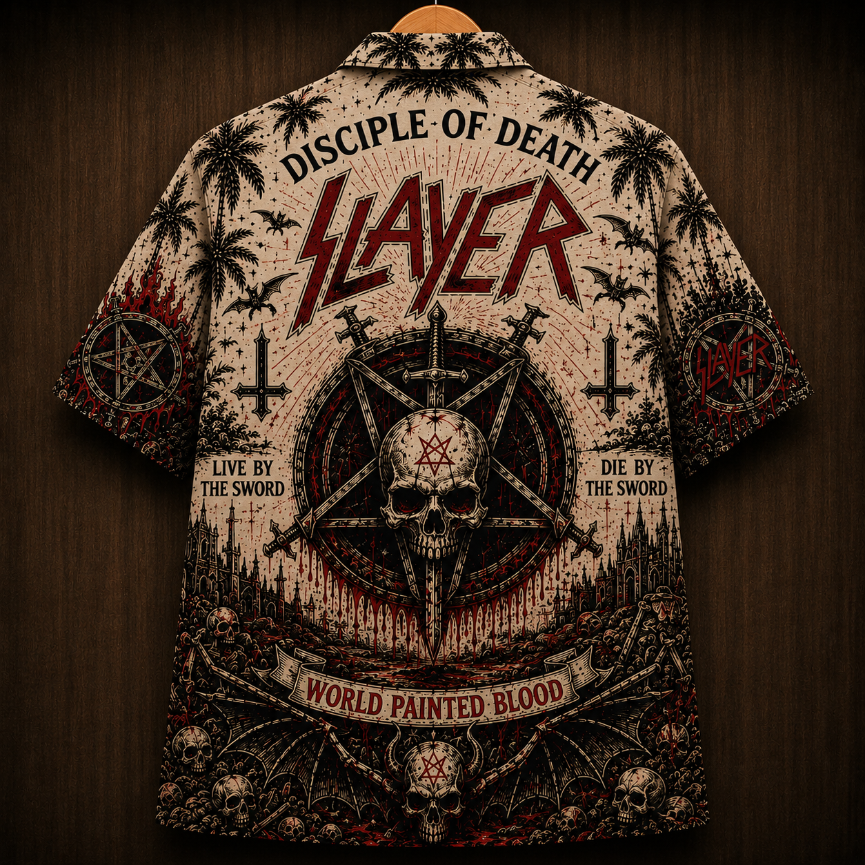 Slayer Reign in Blood Hawaiian Shirt - Thrash Metal Band Button-Up Shirt World Painted Blood Skull Rock Fan Gift