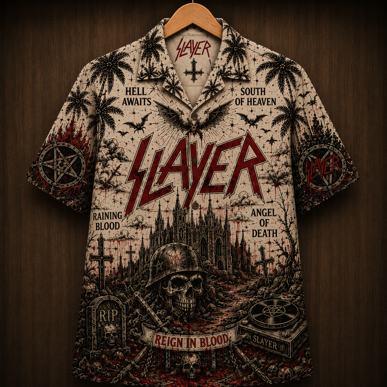 Slayer Reign in Blood Hawaiian Shirt - Thrash Metal Band Button-Up Shirt World Painted Blood Skull Rock Fan Gift