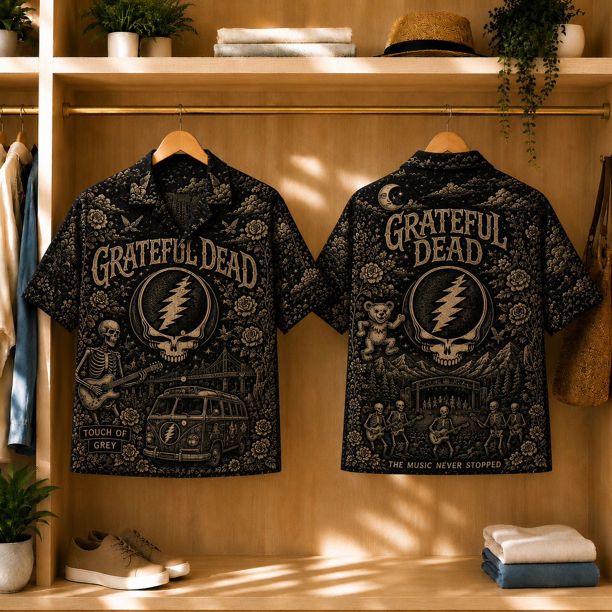 Grateful Dead Toile Hawaiian Shirt - Classic Rock Vintage All-Over Print Button-Up Shirt