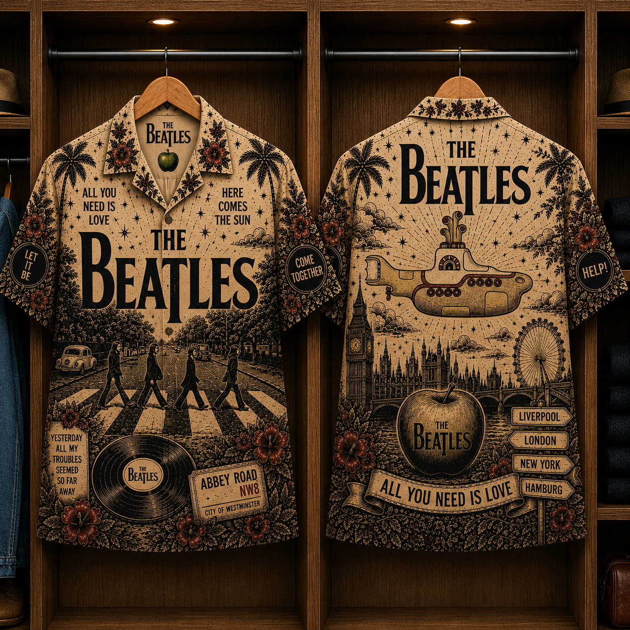 The Beatles Abbey Road Hawaiian Shirt - All You Need Is Love Button-Up Shirt Classic Rock Band Fan Gift for Men and Women
