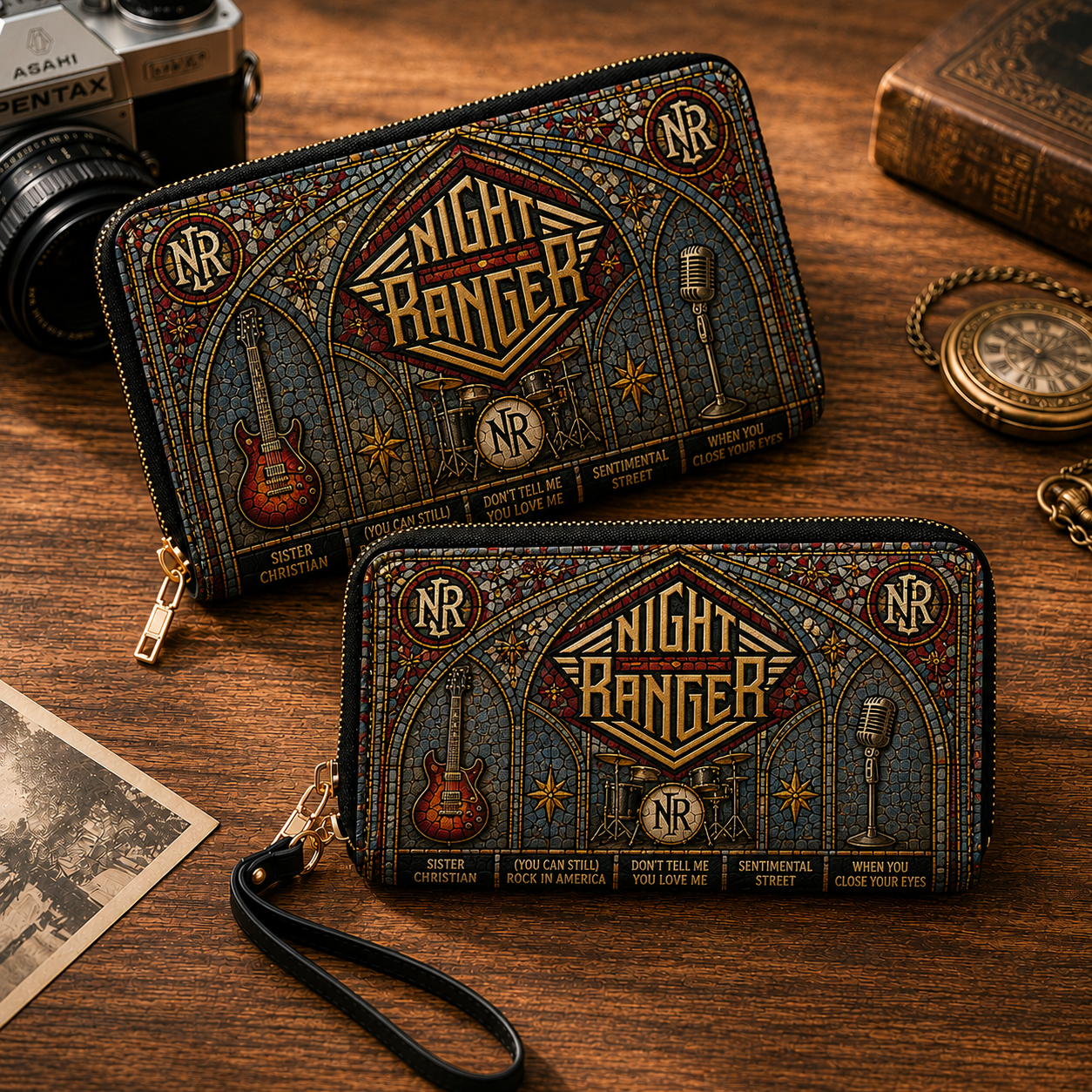 Night Ranger Leather Handbag, Leather Tote Bag, Leather Wallet Set - Stained Glass The Who Band Fan Gift, Luxury Rock Music Accessories
